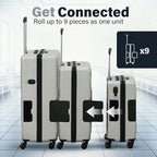 Patented Connecting Hard Shell 3 Piece Luggage Set (Silver / 3-Piece Set)