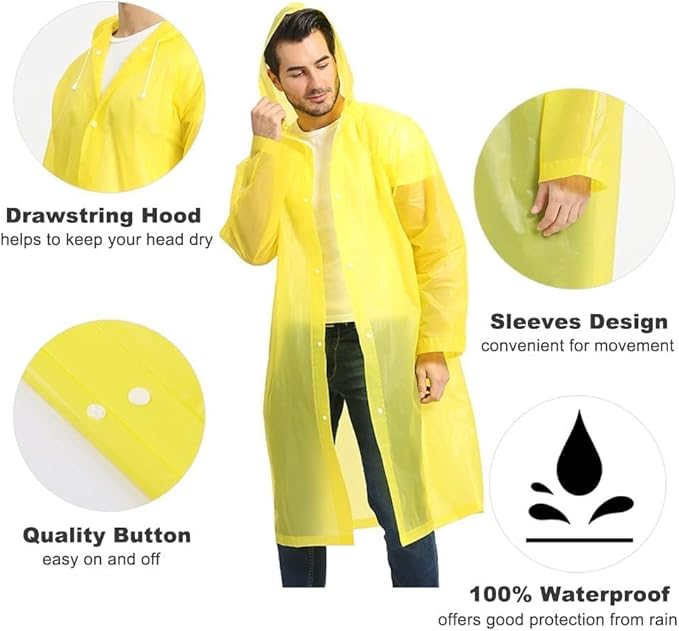 Opret 2 Pack Raincoats for Adults Reusable, EVA Rain Ponchos Lightweight Rain - Image 3