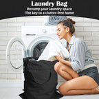 Heavy Duty Canvas Laundry Bag with Handles & Drawstring 30"Wx35"H (Black,L+ / L+ 30"Wx 35"H┃1 Pack)