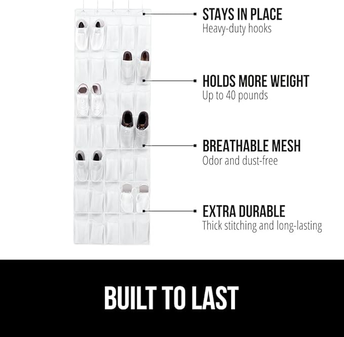 GORILLA GRIP Over the Door Shoe Organizer, 35 Large Breathable Mesh Pockets - Image 2