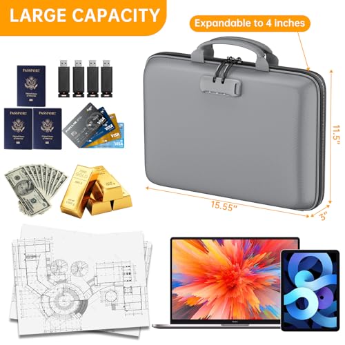 Fireproof File Organizer with Lock (15.5" x 11.5" x 3"(colorful) / Gray)
