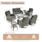 Patio Furniture Set (8 PCS Loveseat Rocking Chair Set / Black)