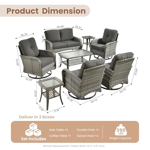 Patio Furniture Set (8 PCS Loveseat Rocking Chair Set / Black)