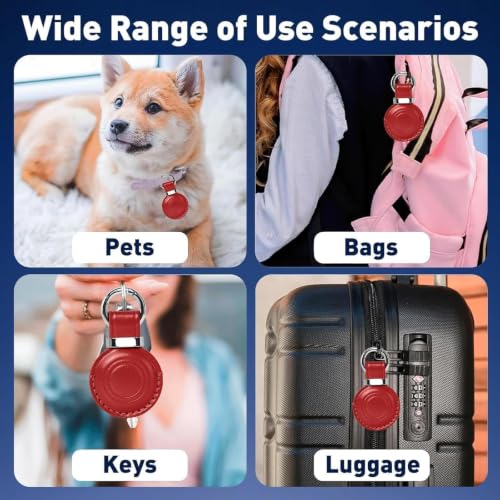 1 Pack Genuine Leather Handcrafted for Airtag Holder Keychain (B5-Red)