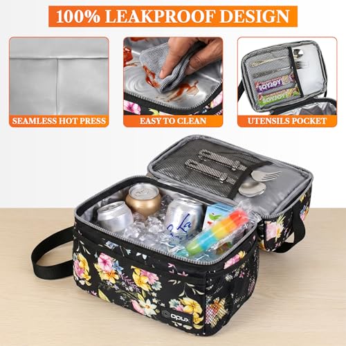 Insulated Lunch Bag for Women (Floral Black)