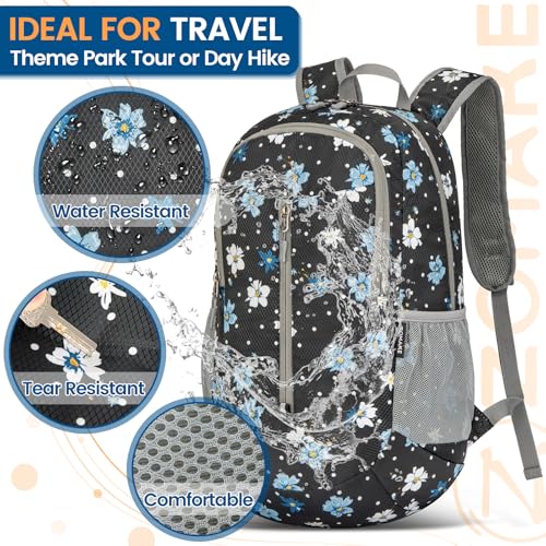 Lightweight Packable Backpack 25L (25L / Black, Floral)