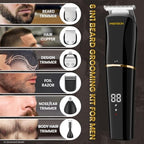 6-in-1 Men's Grooming Kit, Cordless Beard Trimmer, Hair, Nose & Ear (Black)