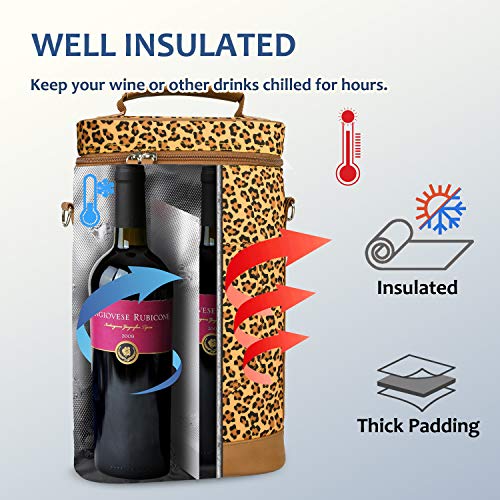 2 Bottle Insulated Wine Tote Carrier Bag (Cheetah / 2 Bottle-without front pocket)