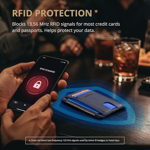 Slim Minimalist Front Pocket RFID Blocking Leather Wallets for Men and Women (Small / Alaska Blue)