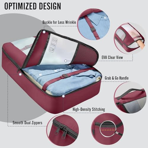 10 Set Packing Cubes for Travel Essentials (12 Wine Red)
