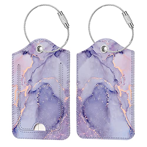 Luggage Tags Privacy Cover ID Label for Travel Bag Suitcase (Lilac Marble)