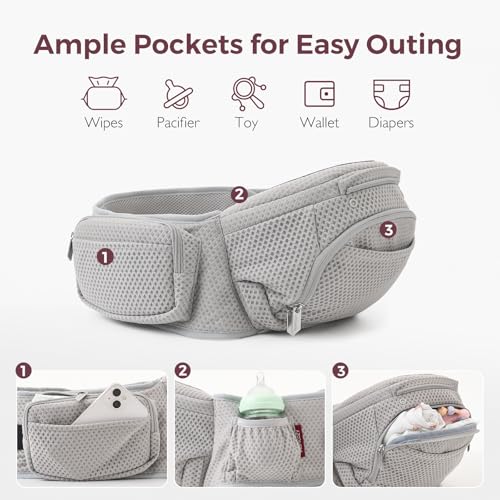 Baby Carrier with Hip Seat (Air Mesh-Grey)