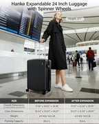 Checked Luggage 24 Inch Expandable Medium Suitcase with Wheels (Jet Black / 24 Inch EXT)