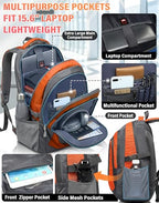 Extra Large Backpack Bookbag for College Travel Laptop Business Hiking Backpack Fit Laptop Up to 17 Inch Sturdy Multi Compartment Gifts for Men Women Night Light Reflective (17 Inch / Tangerine Orange)