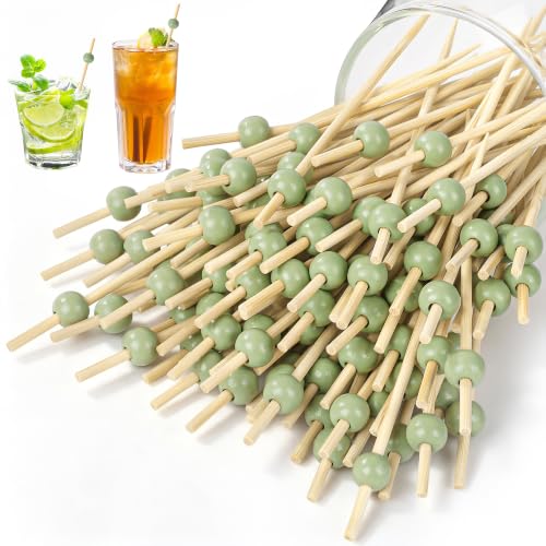 100 Pcs Sage Green Pearl Cocktail Picks 4.7" Toothpicks Skewers (Sage Green Pearl)