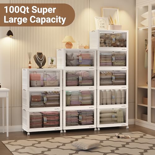 500Qt Stackable Storage Bins with Lid (White / 100QT-5Pack)