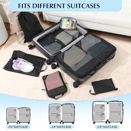 Compression Packing Cubes for Travel (10 Mesh/Black / 10 Set)