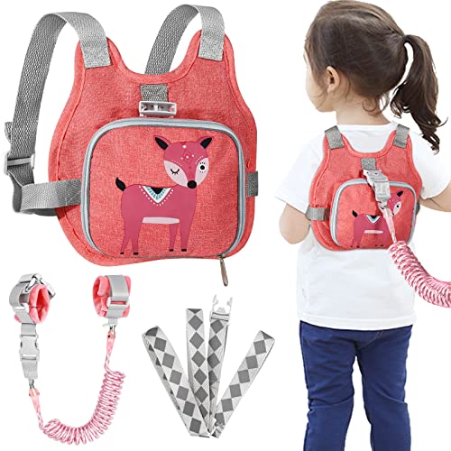 Toddler Harness Leash + Anti Lost Wrist Link (Pink/Deer)