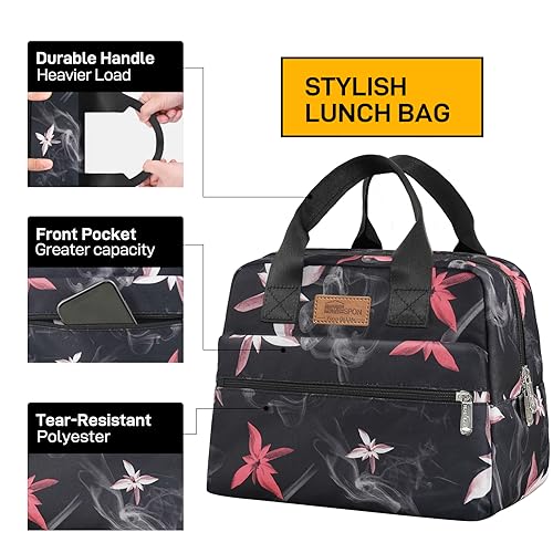Insulated Lunch Bag for Women Men (Pink Flowers)