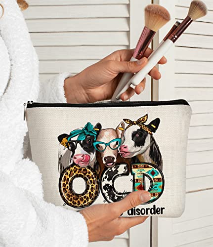 Western Makeup Bag OCD Obsessive Cow Disorder Funny Cows Print Farmhouse Heifers Cosmetic Bag Gifts for Girl Cows Lover (A)