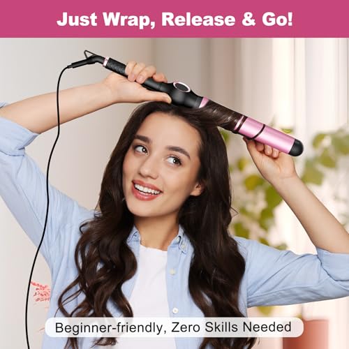1.25 Inch Curling Wand for Long Hair (1 1/4" Pink&Black)