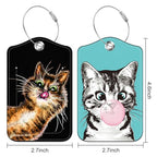 2 Pack Luggage Tags for Suitcases Travel Bag with Name Label Stainless Loop (Cute Cat)