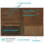 Deluxe Personalized Monogrammed Antique Saddle RFID Leather Passport Wallet (Antique Saddle / Deluxe)
