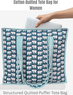 100% Cotton Quilted Tote Bag For Women (Orient Elephant)