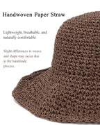 Womens Crochet Straw Sun Hat Foldable Floppy Wide Brim Beach Hat for Summer (One Size / Coffee)