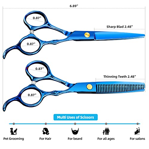 6.89 inch Hair Cutting Scissors Set With Thinning Knife (Blue)