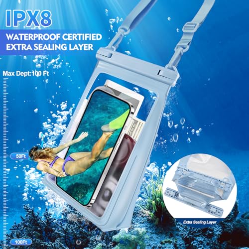 Large Waterproof Phone Pouch Floating (Extra Large, 8.5'' / Blue)