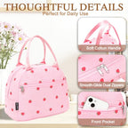 Insulated Lunch Bag for Women (Corduroy Strawberries RoseRed)