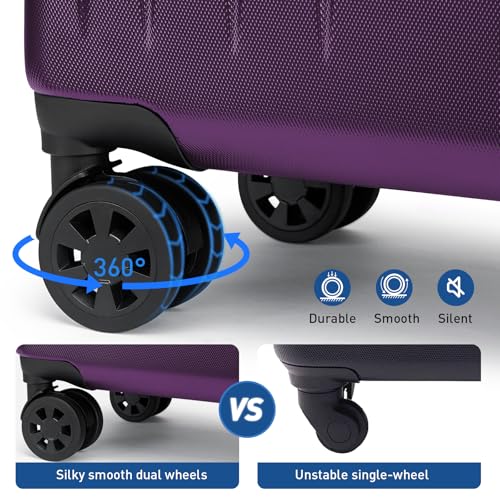 24 Inch Medium Luggage Checked TSA Approved Suitcase (Dark Purple / 24" Checked)