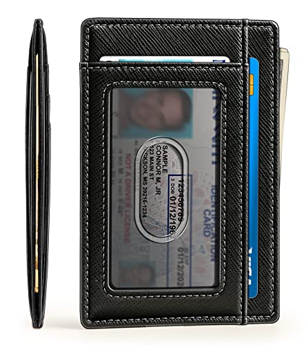 Men Slim Leather Wallet Money Clip 7Cards (Black1395)