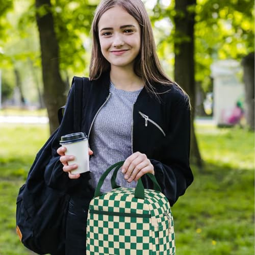 Lunch Box for Women men Insulated Cute Corduroy Lunch bag (Corduroy Green White Checked / 10L)