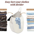 87L Washable Laundry Bag with Handles (Beige with Divider)