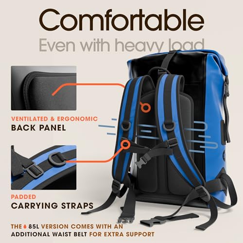 Waterproof Dry Bag Backpack with Zippered Pocket (85L / Blue)
