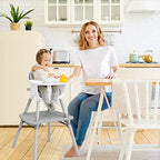 6-in-1 High Chair, Convertible Highchair for Babies and Toddlers/Kids Chair Table Set/Infant Feeding Chair w/Safety Harness, PU Leather Cushion & Removable Food Tray (Gray) (Gray)