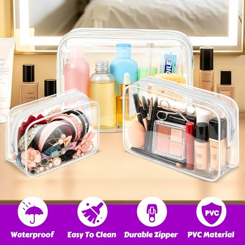 3 Pack Clear Makeup Bags (Multisize / White)