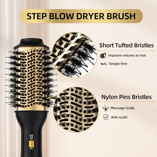 4-in-1 Hot Air Brush with Oval Barrel - Salon-Grade Styling Tool for All Hair Types (Golden)