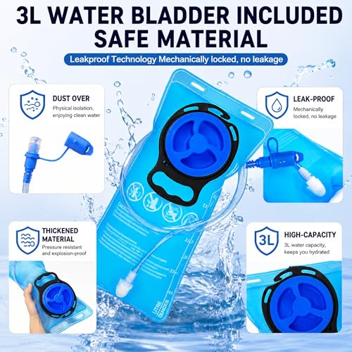 Rave Hydration Backpack Lightweight Water Backpack for Cycling Running Hydration Pack with 3L Water Bladder Pink (Pink / 3L Bladder)