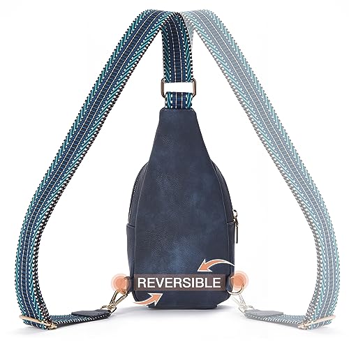 Sling Bag for Women Vegan Leather Small Fanny Pack Crossbody Bags Chest Bag for Women Navy Blue (2-navy Blue)
