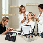 Makeup Bag with LED Lighted Mirror 12.2 IN Cosmetic Train Case Double Layer Makeup Case Adjustable Brightness in 3 Colors Cosmetic Organizer Artist Storage with Brush Holder Vanity Beige (12.2 Inch Beige / 0-Double Layer)