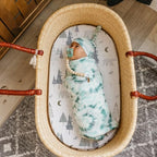 Stretch Fitted Bassinet Sheet Set BROLEX 2 Pack Cradle Sheets for Bassinet Pad (Snowy Forest / 32x16 Inch)