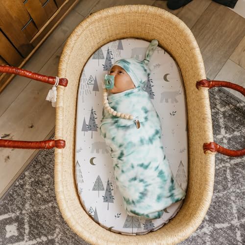 Stretch Fitted Bassinet Sheet Set BROLEX 2 Pack Cradle Sheets for Bassinet Pad (Snowy Forest / 32x16 Inch)