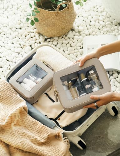 Clear Makeup Bag Travel Cosmetic Case Clear Toiletry Bag with Zipper Make Up Organizer Traveling Mahjong Tile Bag Stone Large (Stone / Large Luxe)