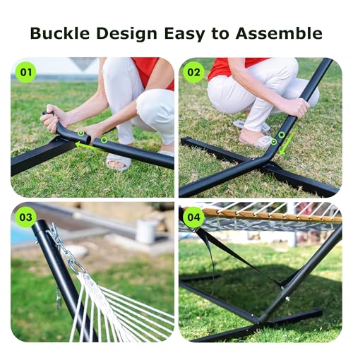 Double Hammock with Stand 500lbs Heavy Duty Outdoor Two Person Round (White)