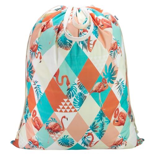 Canvas Laundry Bag with Handles & Drawstring (Pink Flamingo,1pc XL / XL 33"W x 35"H┃1 Pack)