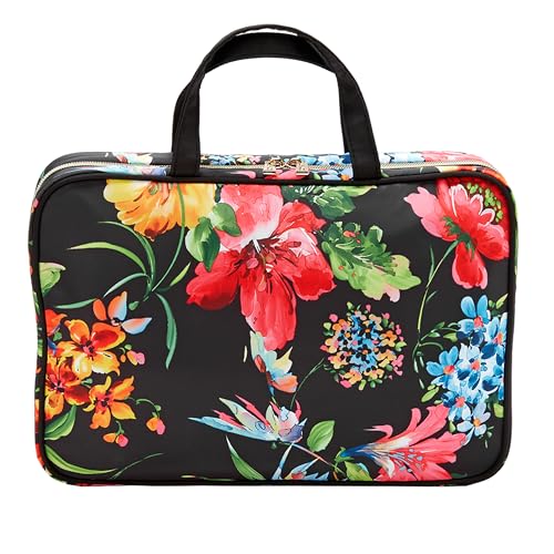 Travel Toiletry Bag with Handles (Black Floral / 1 Count (Pack of 1))