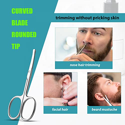 Facial Hair Small Grooming Scissors For Men Women (2PCS - With Cover / Silver)
